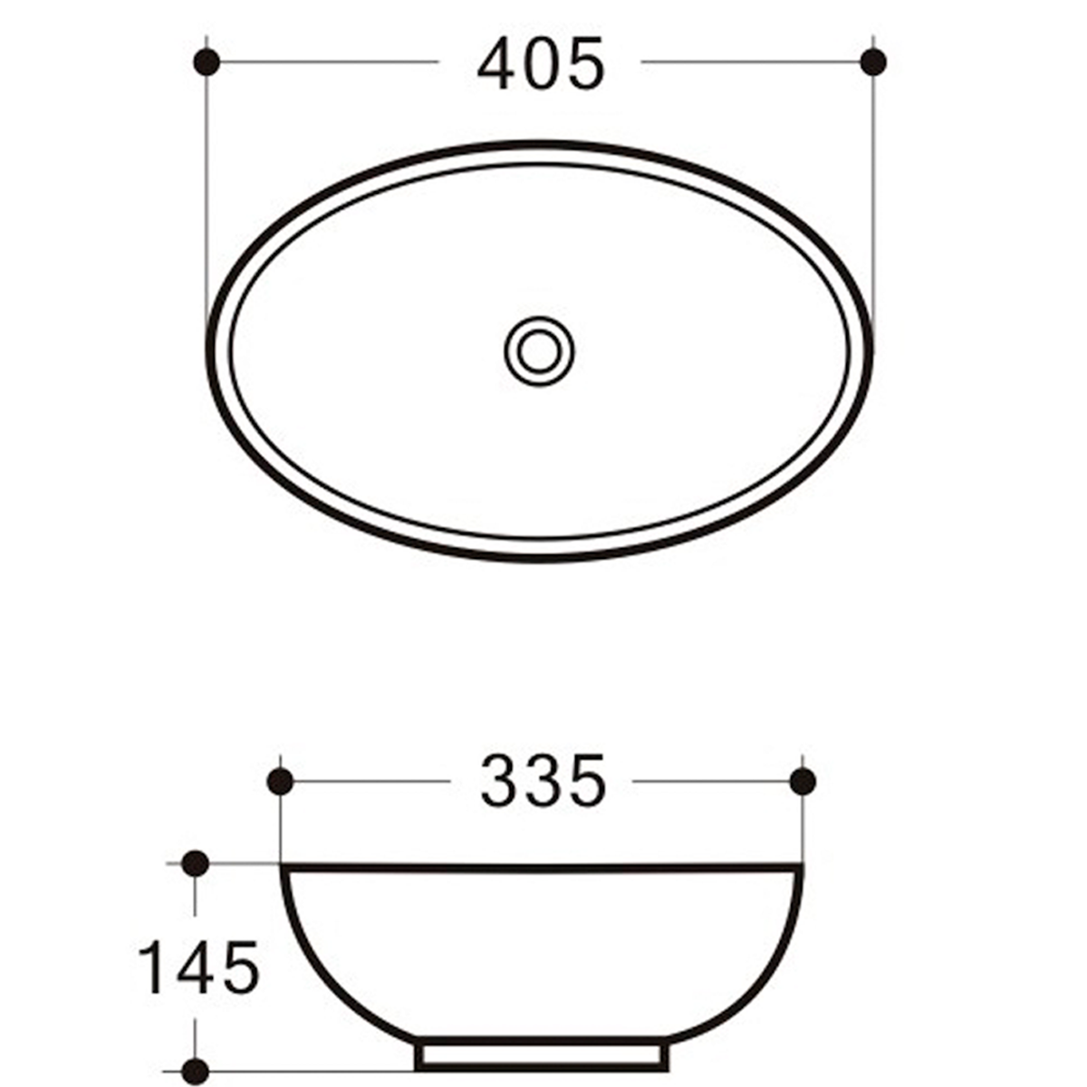 'Oval' Ceramic Basin - 405x335x145mm